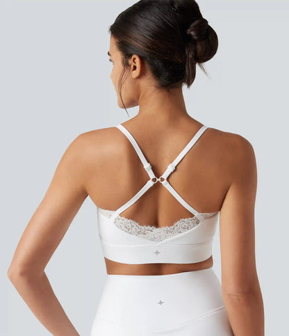 SoftlyZero™ Airy Light Support Sweetheart Neck Contrast Lace Built-in Bra InstantCool Workout Sports Bra-UPF50+