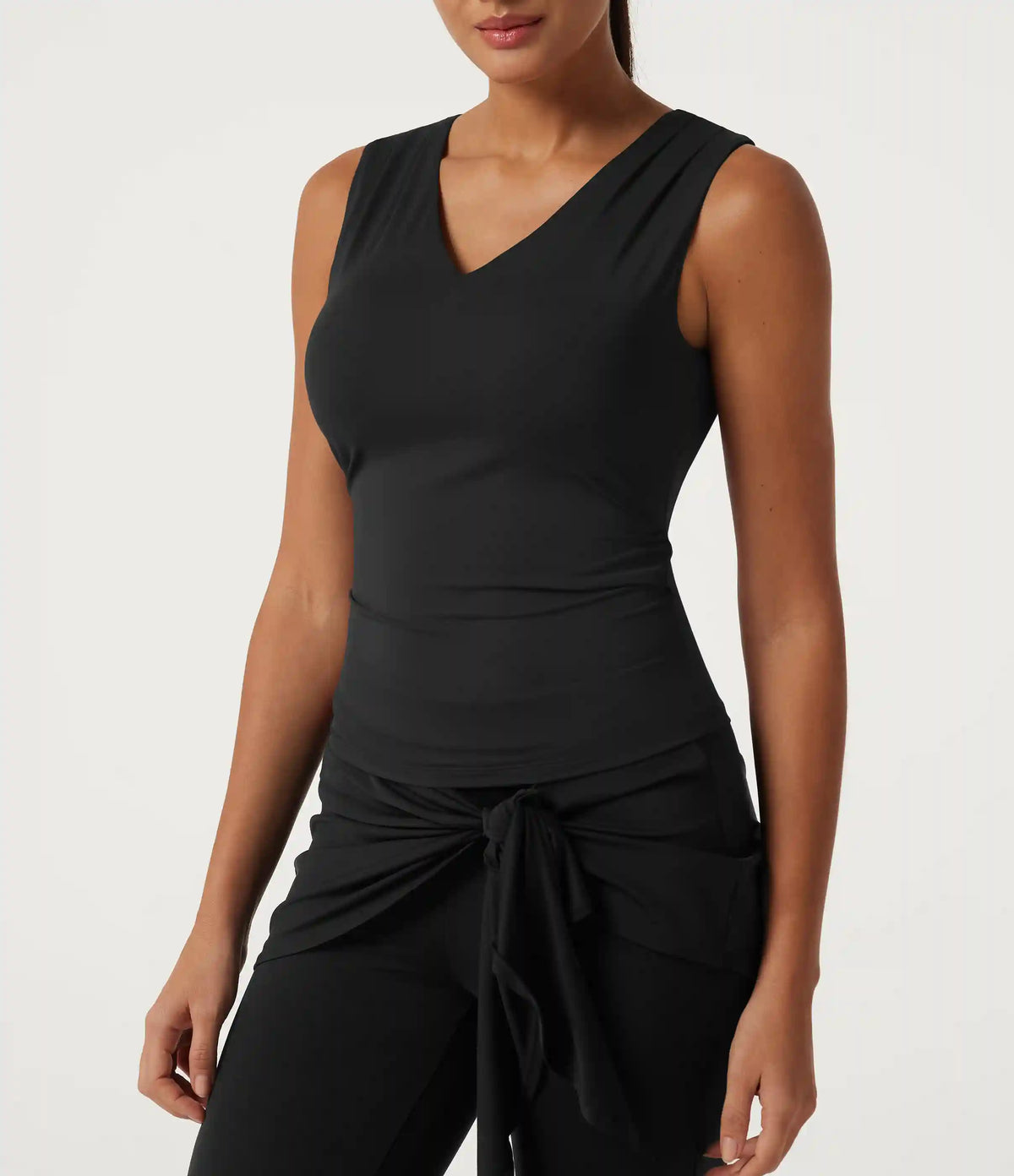 V Neck Ruched InstantCool Quick Dry Built-in Bra Yoga Sports Top