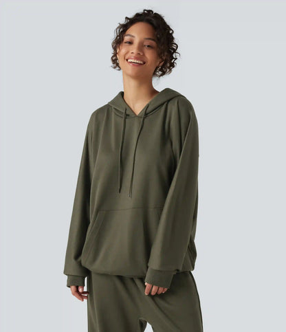 Hooded Round Neck Long Sleeve Casual Sports Sweatshirt with Pocket