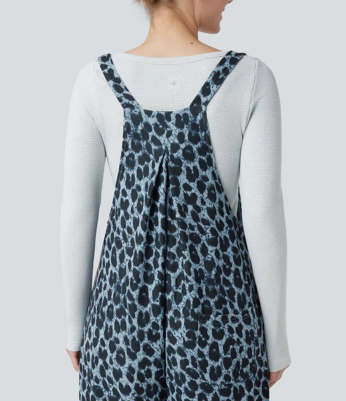 Leopard Print Waffle Casual Overalls with Pockets