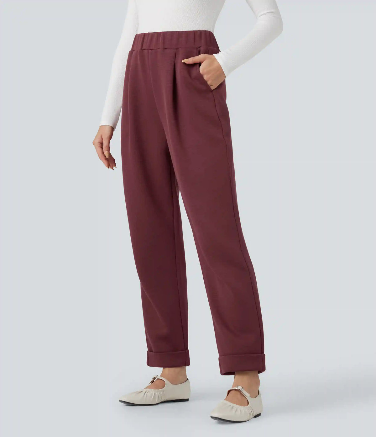 SpacerTek™ High Waisted Tapered Casual Pants with Pockets