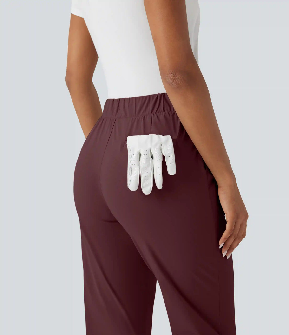 High Waisted Drawstring Pockets Quick Dry Golf Tapered Pants-Golf Tee Pocket