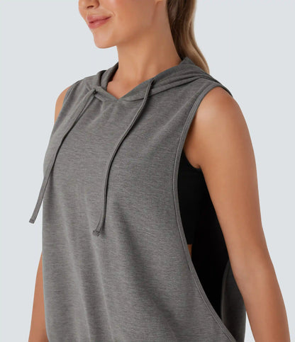 Hooded Drawstring Sleeveless Workout Tank Top