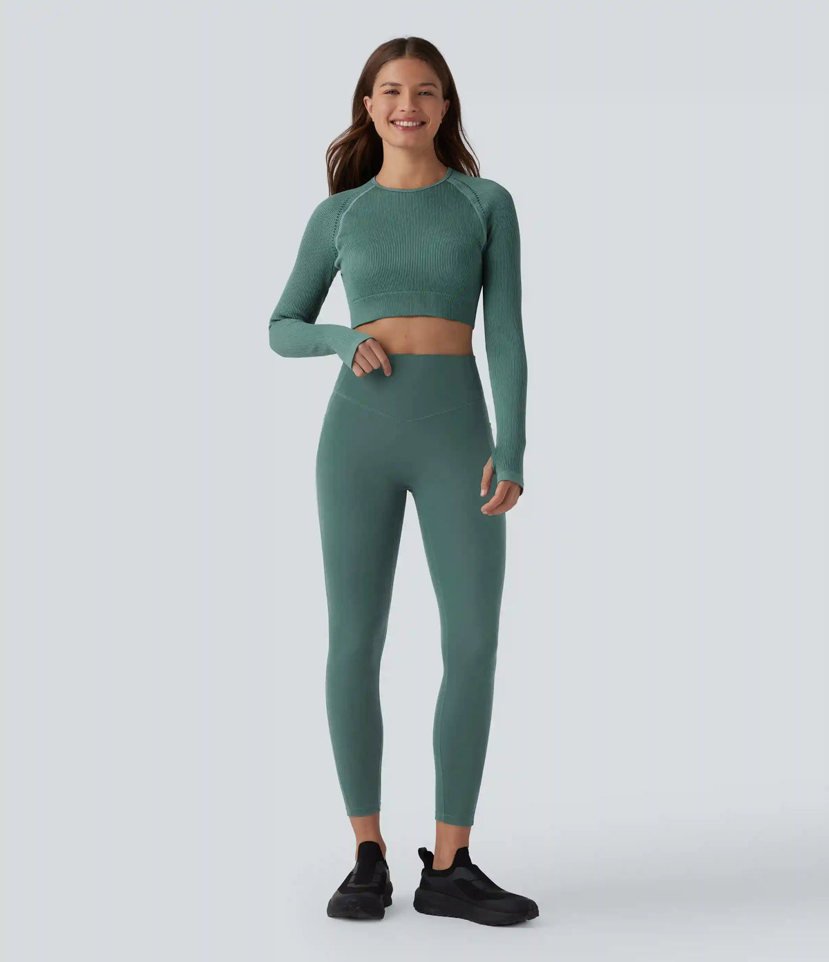 OneForm Seamless Flow Backless Long Sleeve Thumb Holes Cropped Yoga Sports Top