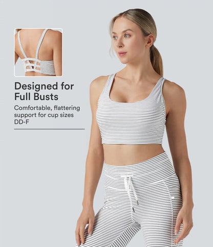 Low Support U Neck Cut Out Stripes Yoga Sports Bra DD-F Cups