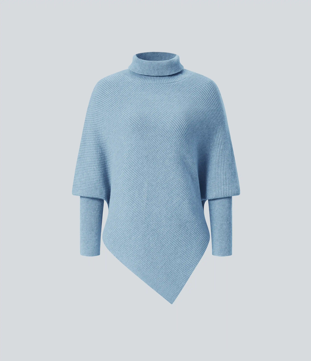 High Neck Long Sleeve Asymmetric Hem Work Sweater