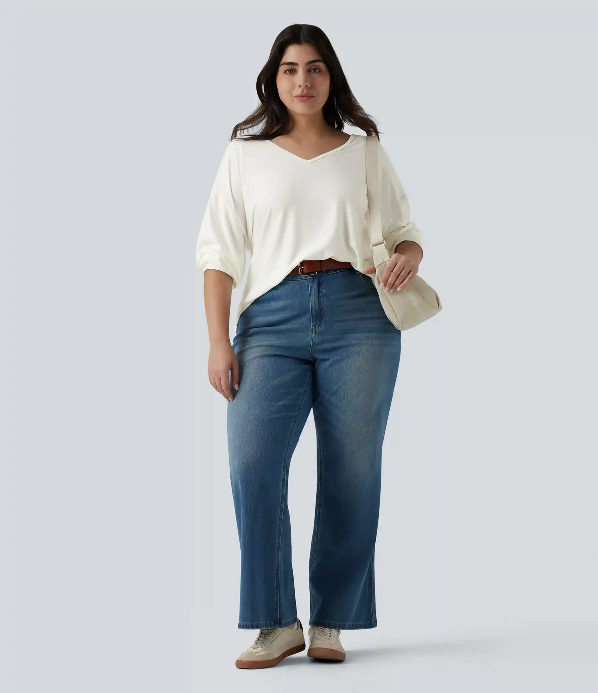Plus Size V Neck Long Sleeve Casual Top