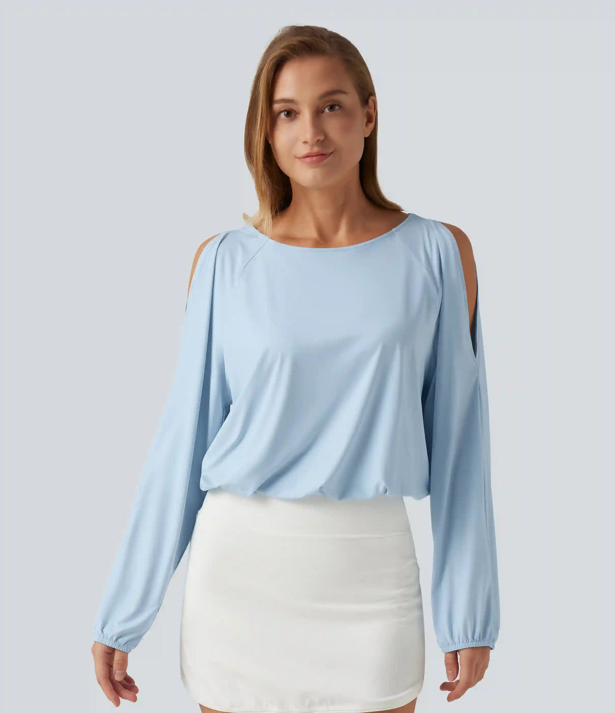 Quick Dry Boat Neck Cold Shoulder Long Sleeve Yoga Sports Top
