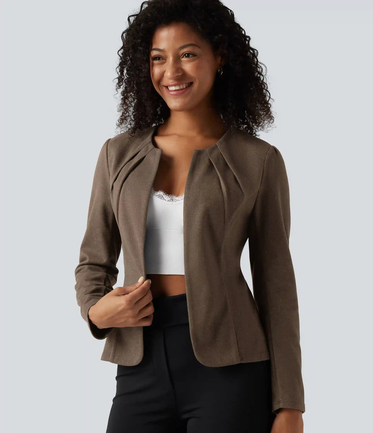 Round Neck Hook and Eye Work Blazer