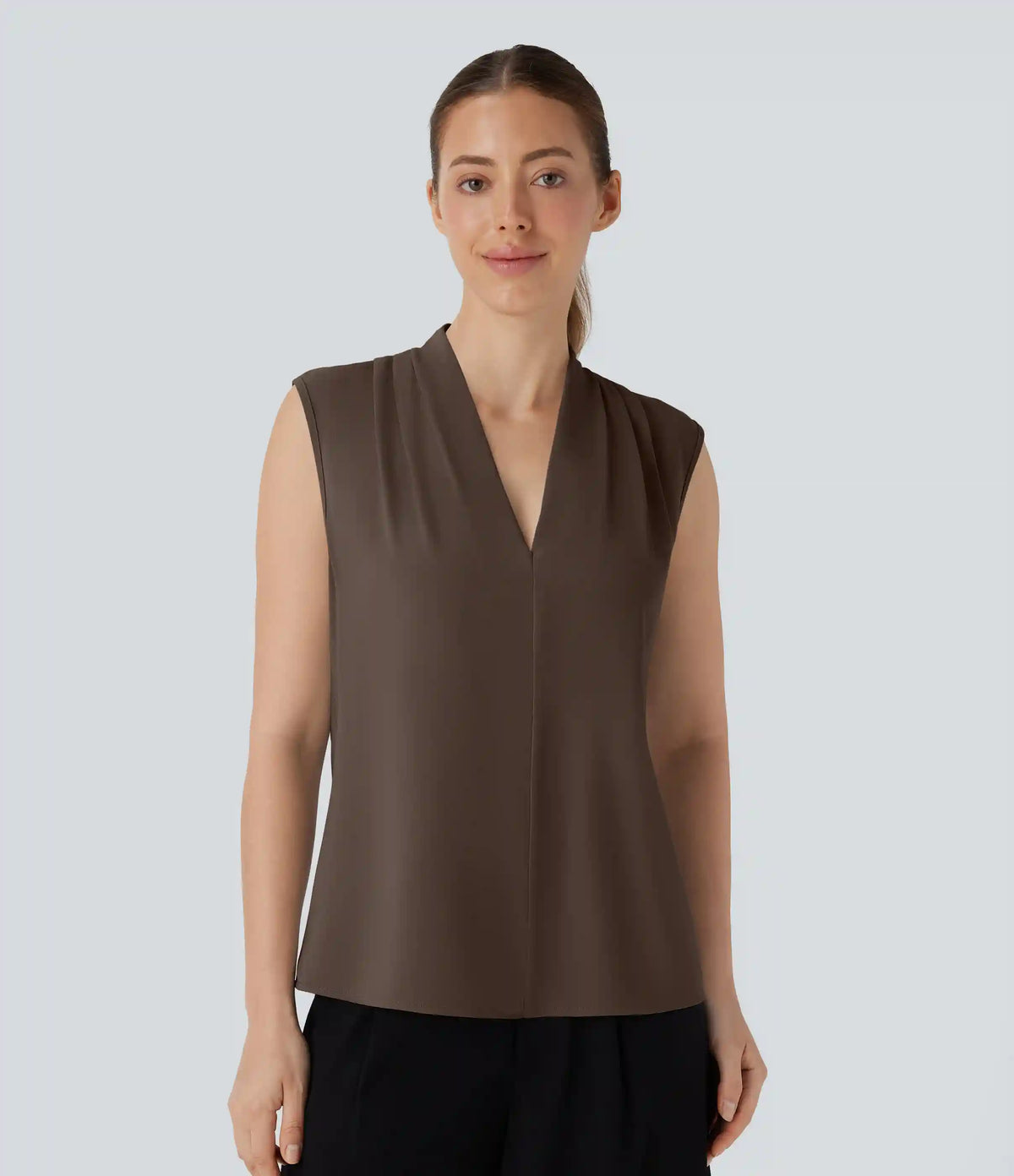 V Neck Sleeveless Work Blouse