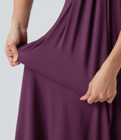 Halter Tie Back A-Line Midi Dress with Pockets