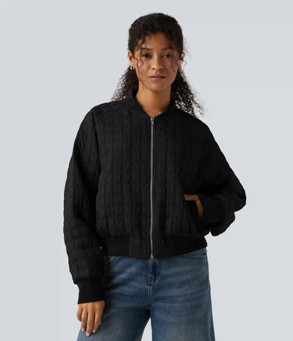 Stand Collar Long Sleeve Casual Bomber Jacket with Pockets