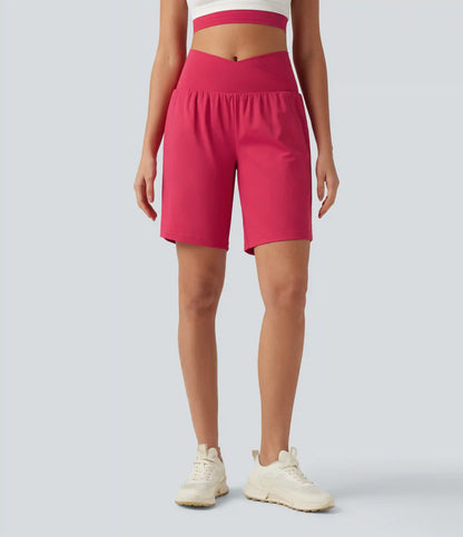 SoftlyZero™ Airy Crossover High Waisted 2-in-1 InstantCool Yoga Shorts 9'' with Pockets