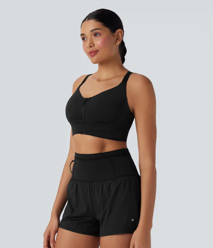 SpeedWave™ Medium Support Push Up Zipper Adjustable Buckle Quick Dry Running Sports Bra