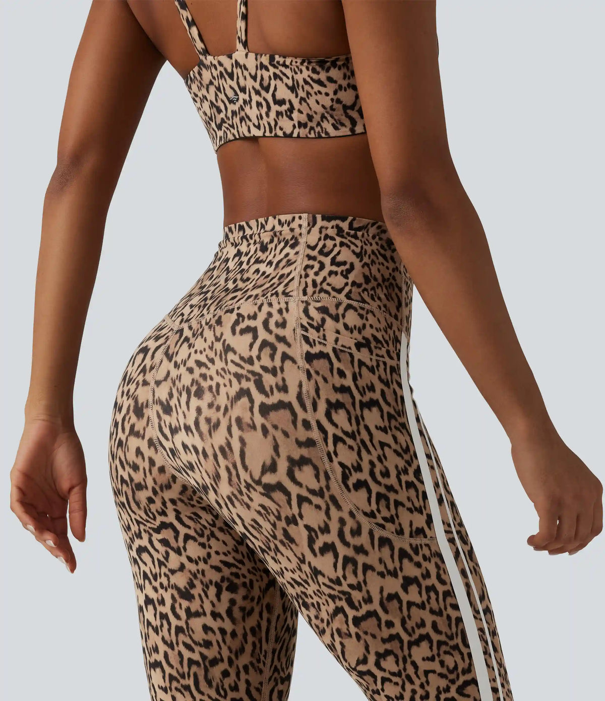 Halara UltraSculpt™ Leopard Print High Waisted Tummy Control Color Block Stripe Capri Training Leggings with Pockets