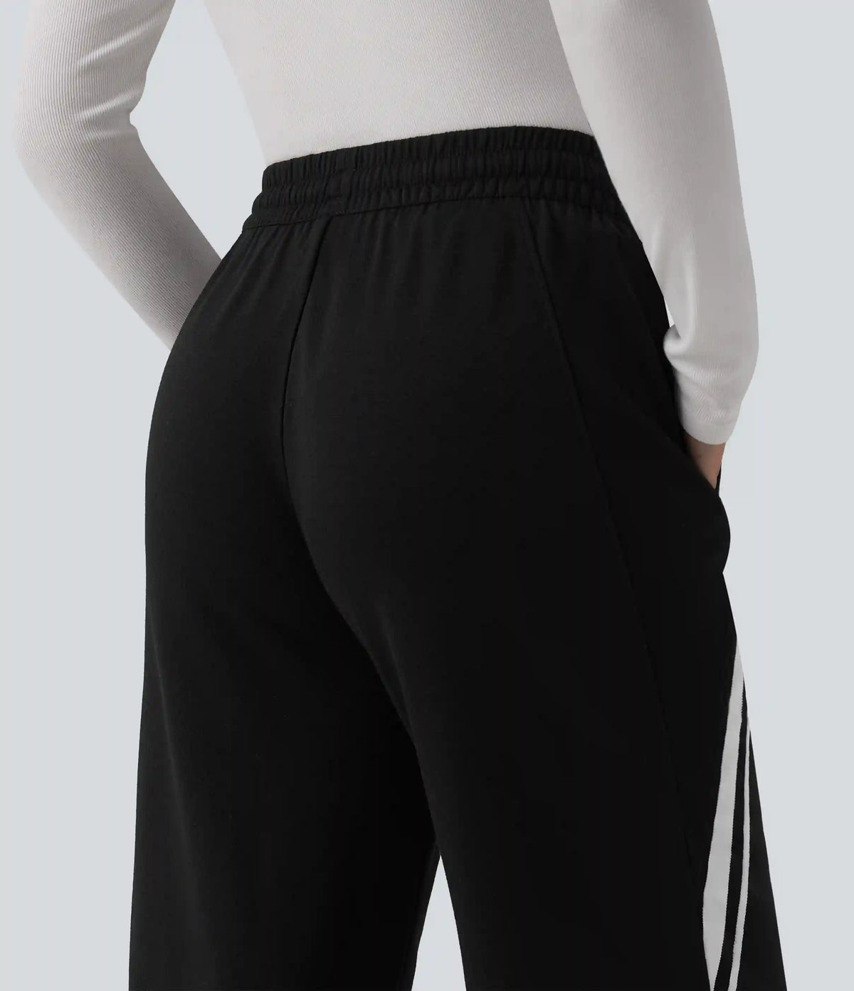 Mid Rise Inner Drawstring Wide Leg Color Block Casual Sweatpants with Pockets