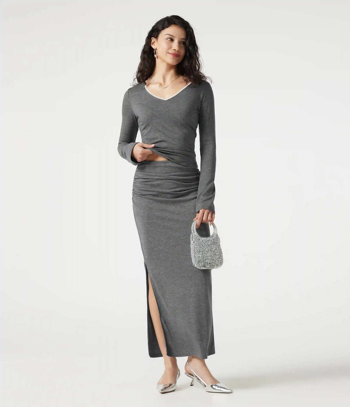 V Neck Lace Long Sleeve Top
