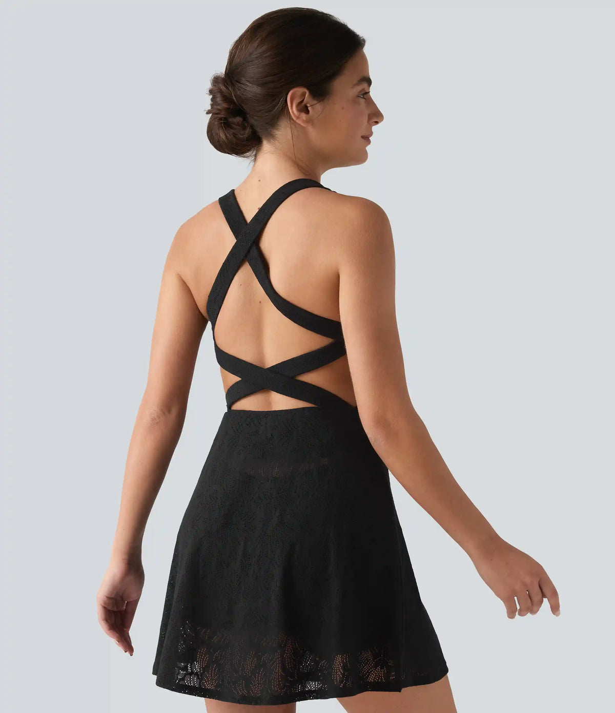SoftlyZero™ QuickDry Built-in Bra Contrast Lace 2-in-1 Flare Mini Yoga Active Dress with Pockets-Easy Peezy Edition