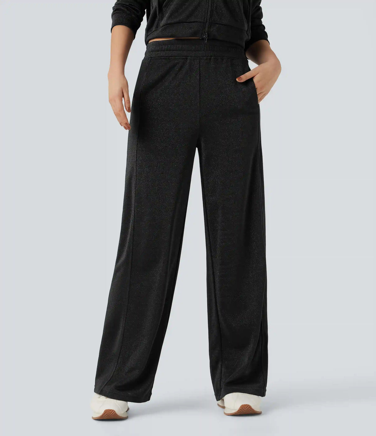 High Waisted Straight Leg Sparkle Casual Pants with Pockets