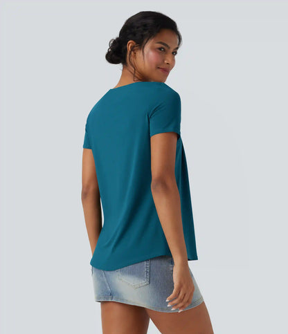 Square Neck Short Sleeve Casual Blouse