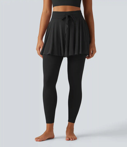 SoftlyZero™ High Waisted Drawstring Mesh Dance Skirted Leggings with Pockets