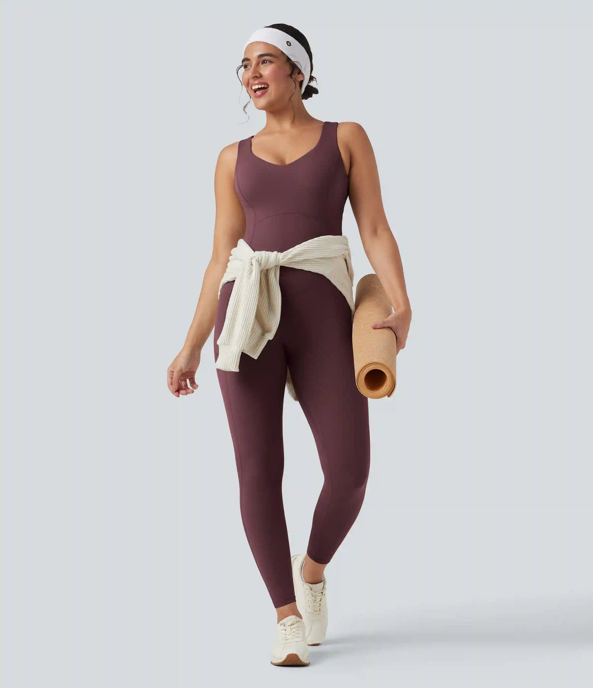 Halara UltraSculpt™ V Neck Tummy Control Butt Lifting Workout Jumpsuit with Pockets