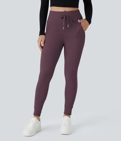 SoftlyZero™ Plush High Waisted Drawstring Pocket Plain Full Length Joggers