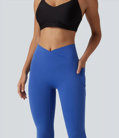 SoftlyZero™ High Waisted Crossover Plain Bootcut Casual Leggings with Pockets-UPF50+