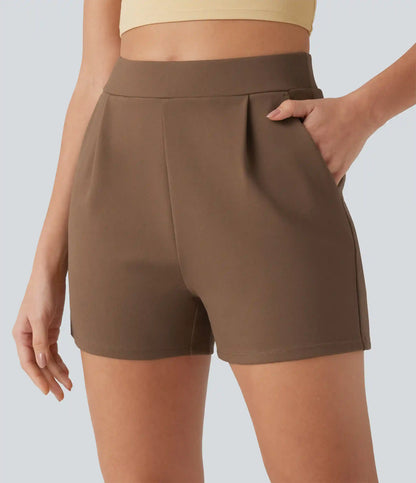 High Waisted Pleated Work Shorts with Pockets