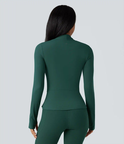 Halara UltraSculpt™ Push-Up Long Sleeve Thumb Hole Zipper Ruffle Hem Yoga Curvy Jacket