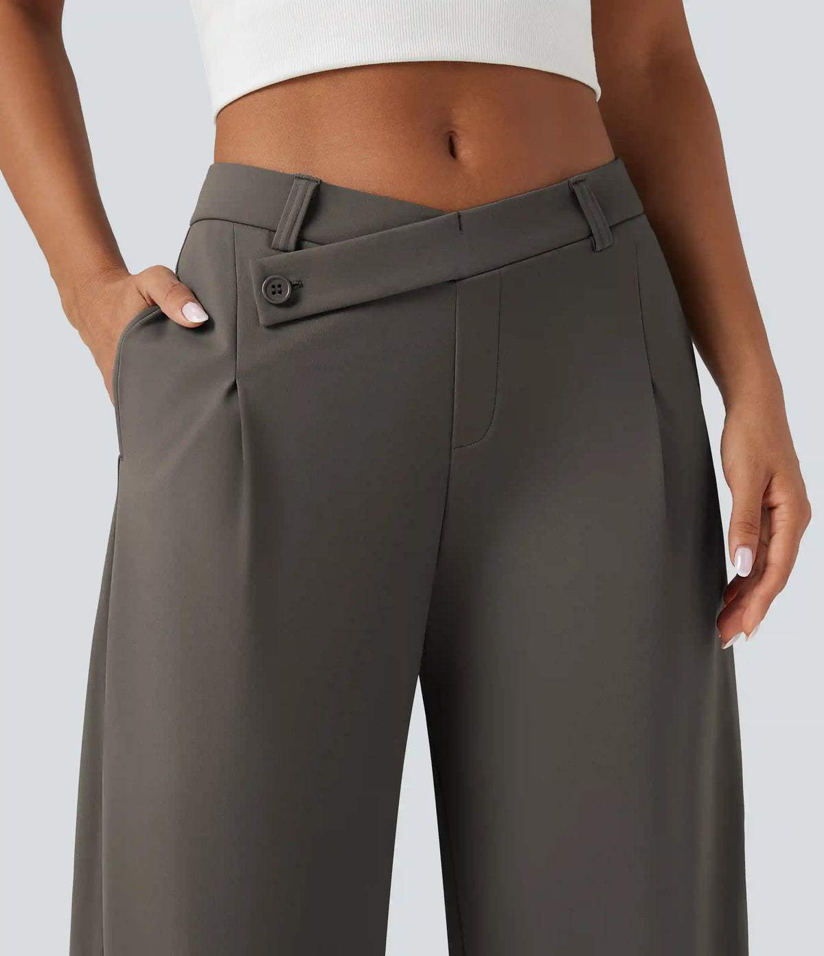Halara Flex™ DayStretch Asymmetric Mid Rise Barrel Leg Work Pants with Pockets
