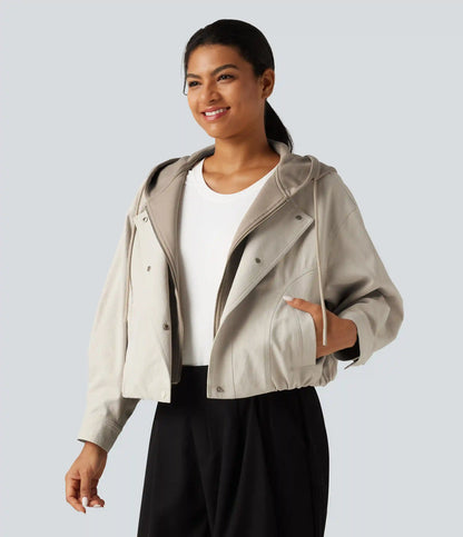 Hooded Long Sleeve Open Front Casual Jacket with Pockets