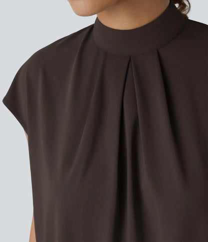 Stand Collar Back Cap Sleeve Work Blouse