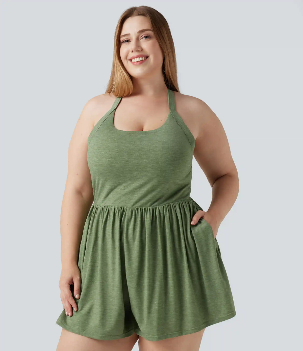 Plus Size Padded 2-in-1 Romper with Pockets-Easy Peezy Edition