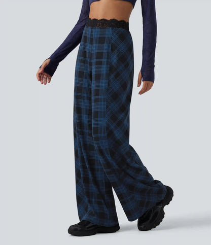 Halara UltraSculpt™ High Waisted Plaid Contrast Lace Baggy Casual Pants with Pockets
