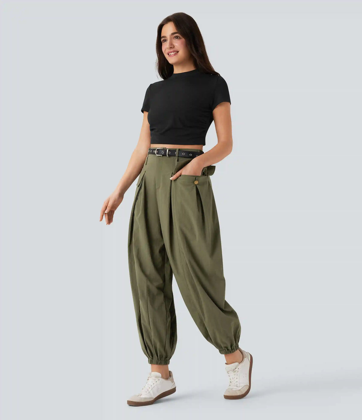 High Waisted Flap Pockets Casual Cargo Joggers