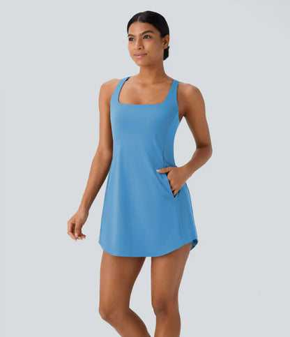SoftlyZero™ Plush Cut Out Pocket 2-Piece Mini Yoga Active Dress