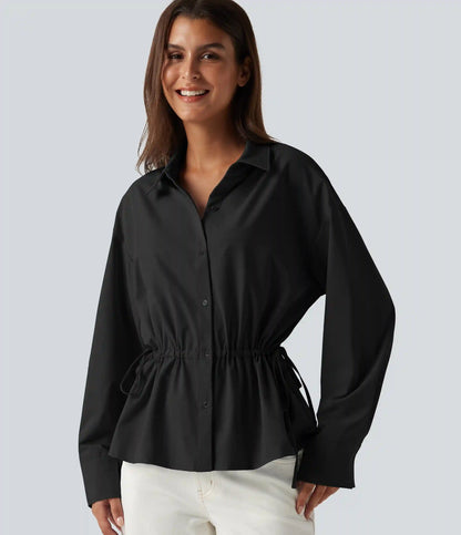 Long Sleeve Ruched Drawstring Casual Shirt