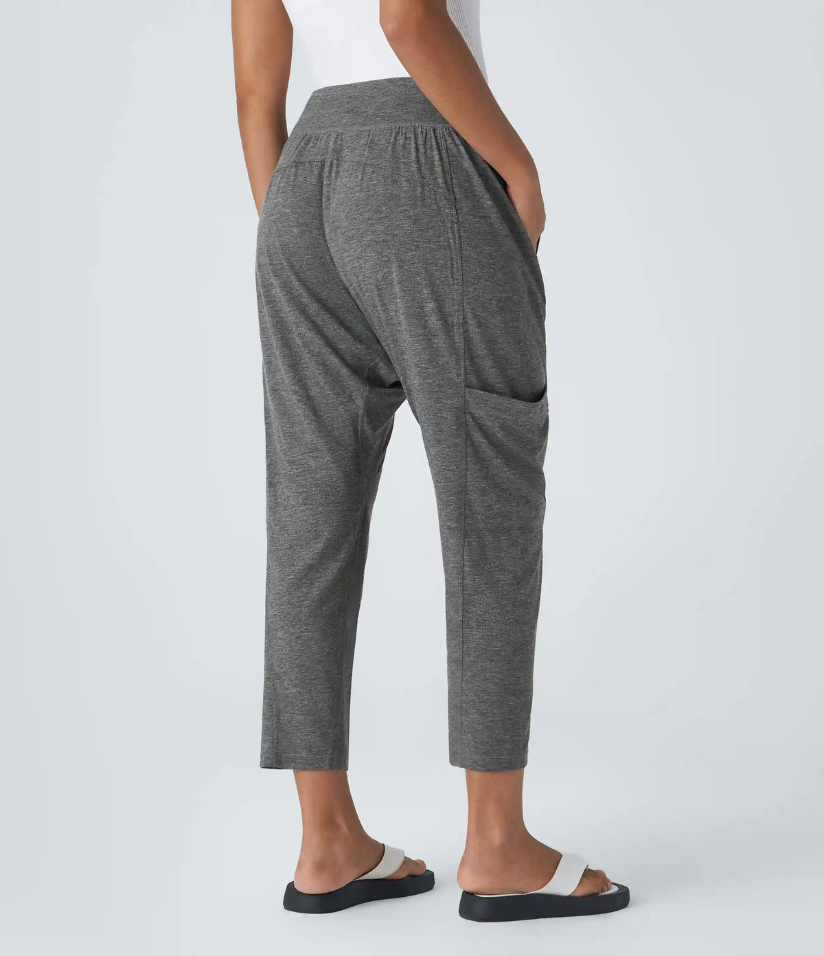 Mid Rise Tie Pockets Casual Harem Pants