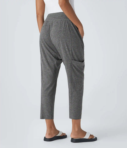 Mid Rise Tie Pockets Casual Harem Pants