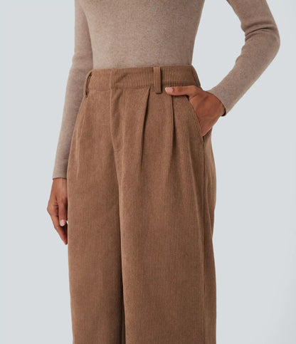 High Waisted Corduroy Casual Baggy Pants with Pockets