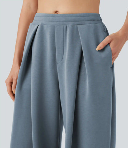 SpacerTek™ Mid Rise Drawstring Crossover Casual Baggy Pants with Pockets