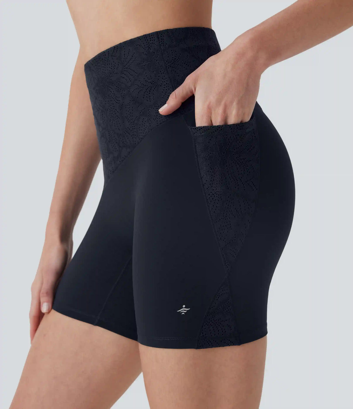Halara UltraSculpt™ High Waisted Tummy Control Contrast Lace Training Biker Shorts 5'' with Pockets