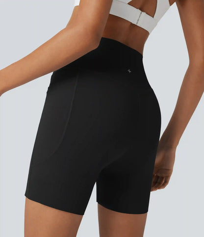 SpeedWave™ High Waisted Antislip Tummy Control Quick Dry Cycling Chamois Padded Biker Shorts 5'' with Pockets