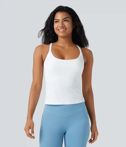 Scoop Neck Crisscross Back Crossover Hem Yoga Cami Top