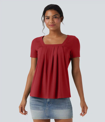 Square Neck Short Sleeve Casual Blouse