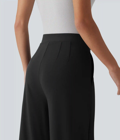 Asymmetric Mid Rise Flare Work Pants with Pockets