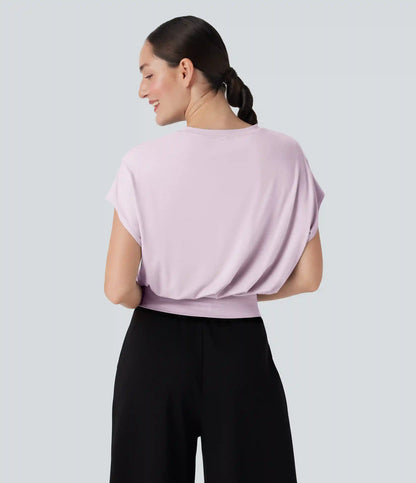 Round Neck Short Batwing Sleeve Work T-Shirt