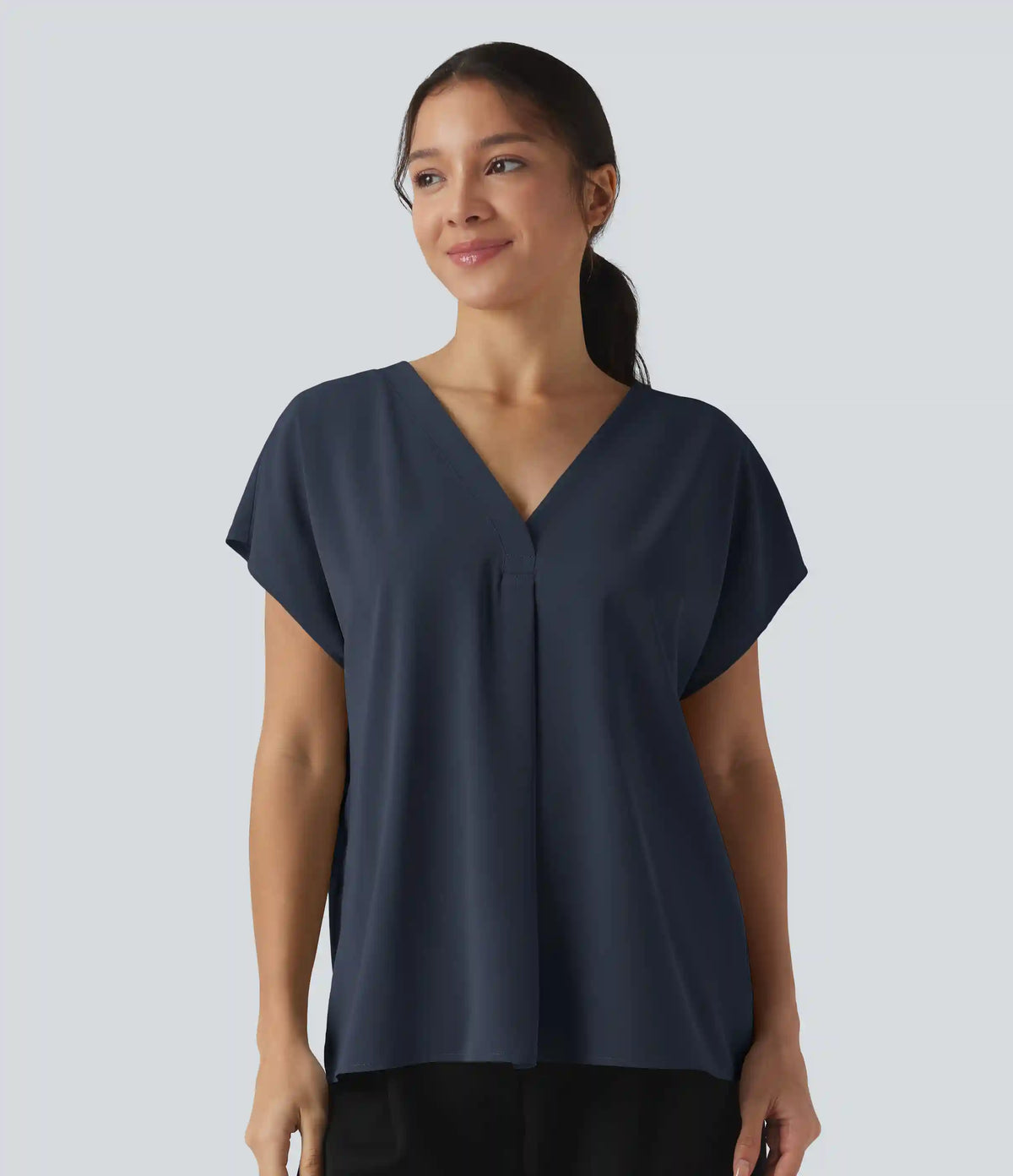 Wrinkle Recovery V-neck Short Sleeve Oversized Work Blouse