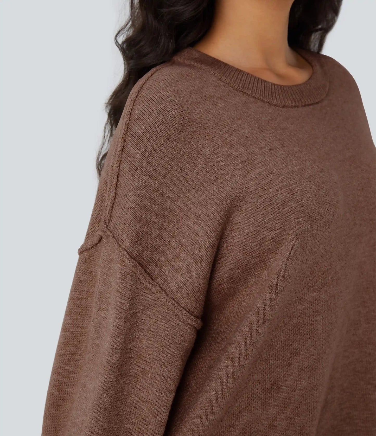Round Neck Dropped Shoulder Long Sleeve Casual Sweater